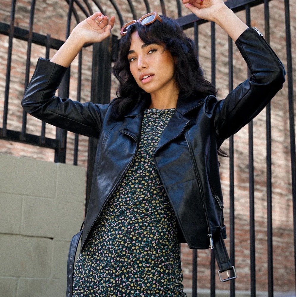 Elodie FAUX LEATHER BELTED MOTORCYCLE JACKET